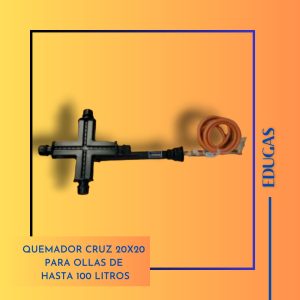 Quemador cruz 20x20cm efectivo de llama con llama lineal (para ollas hasta 100 L). Incluye kit de conexión a cilindros de 15 kg con regulador estándar